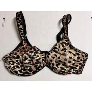 WACOAL 36C Leopard Cheetah Print Black Tan Bra Underwire Soft Cup Hook Eye Lacy
